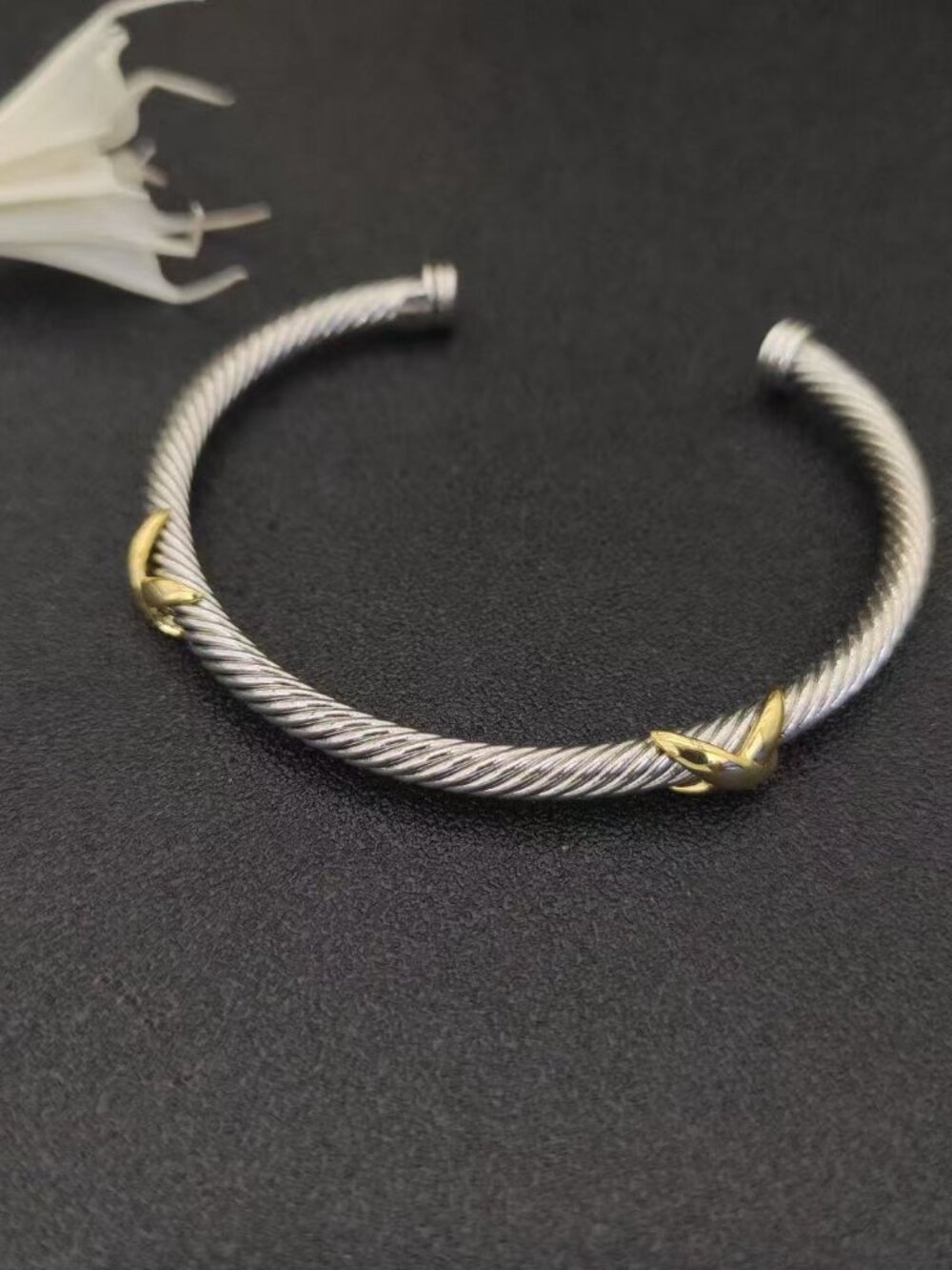 David Yurman Two‑Tone Cable Open Cuff Bracelet